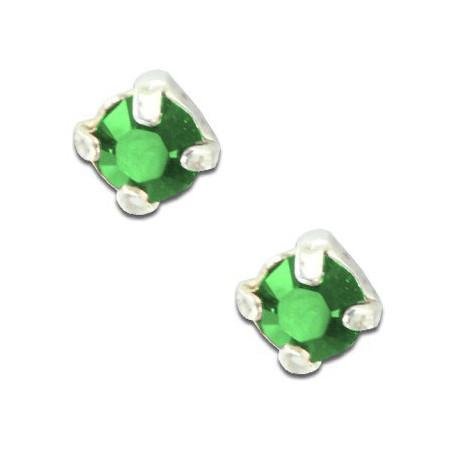 Clous d'oreilles en argent et cristal vert taille ronde