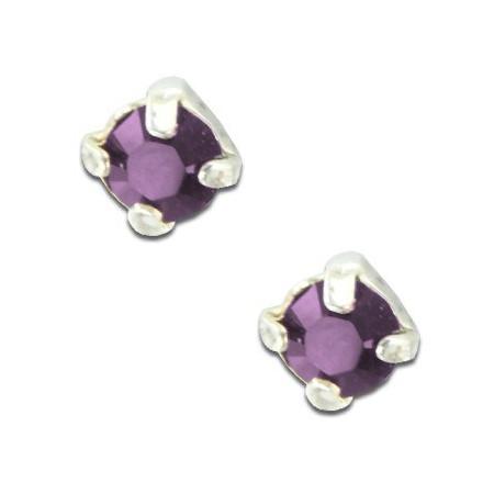 Clous d'oreilles en argent et cristal rond mauve