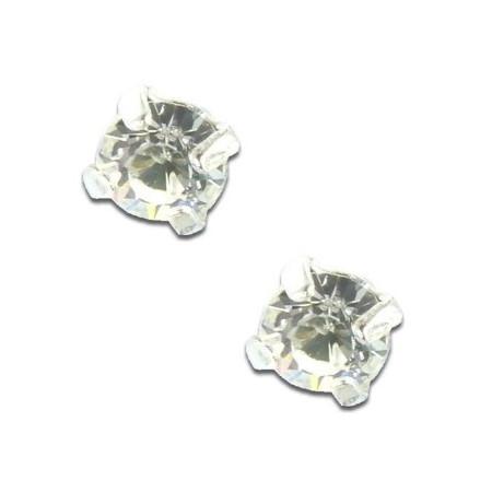 Clous d'oreilles en argent et cristal blanc rond