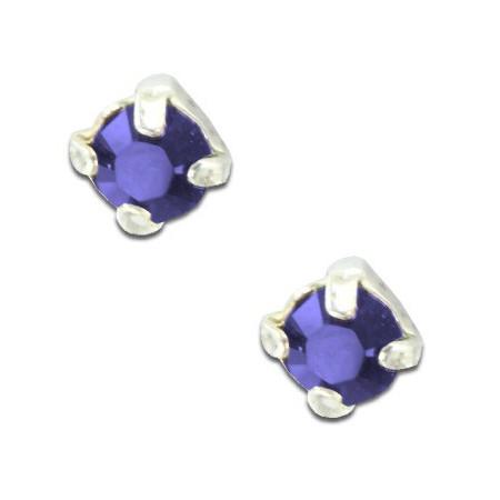 Clous d'oreilles en argent et cristal bleu rond