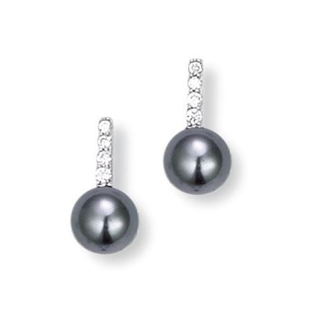 Boucles d'oreilles en argent, perles et oxyde de zirconium.