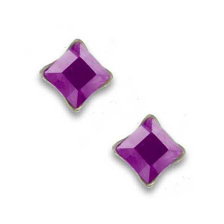 Clous d'oreilles en argent et cristal carré violet