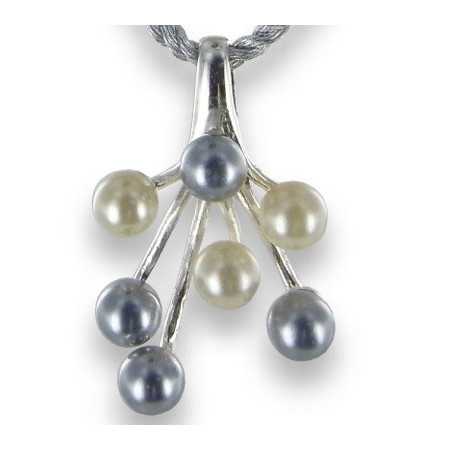 Collier perles sur cordon soie argent - pendentif