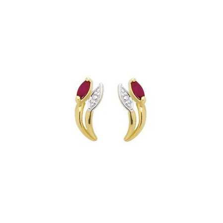 Boucles d'oreilles or bicolore et rubis