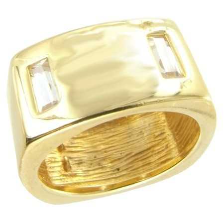 Bague plaqué or anneau large avec zirconias taille baguette ø52