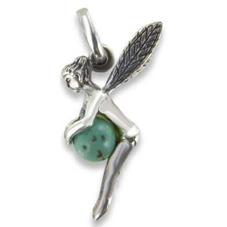 Pendentif elfe en argent et turquoise