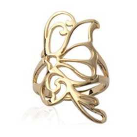Bague plaqué or jaune joli motif papillon ajouré - Bijouterieonline.com
