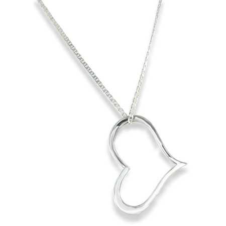 Collier grand coeur ajouré en argent - Bijouterieonline.com