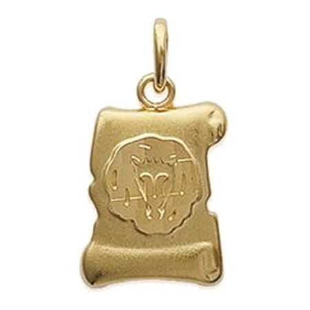 Pendentif zodiaque parchemin satiné Lion plaqué or.