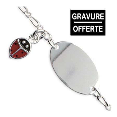 Bracelet gourmette bébé en argent avec coccinelle.