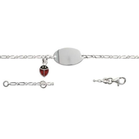 Bracelet gourmette bébé en argent avec coccinelle vue 2