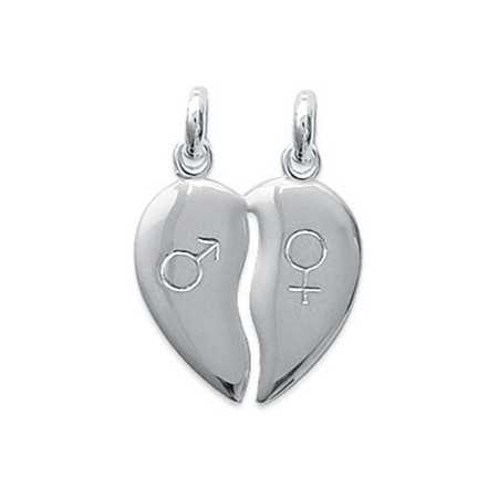 Pendentif coeur à partager en argent homme - femme