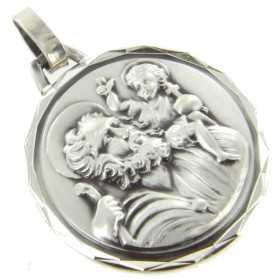 Médaille Saint Christophe en argent bordures diamantées. - Bijouterieonline.com