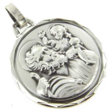 Médaille Saint Christophe en argent bordures diamantées. - Bijouterieonline.com