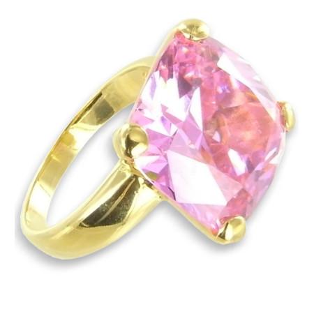 Bague solitaire plaqué or avec gros oxydes de zirconium rose ø56