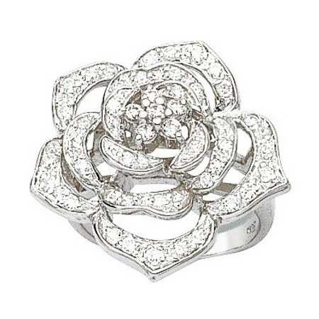 Grosse bague rose en argent et zirconias ø52