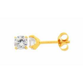 Clous d'oreilles or jaune zirconias 4 mm