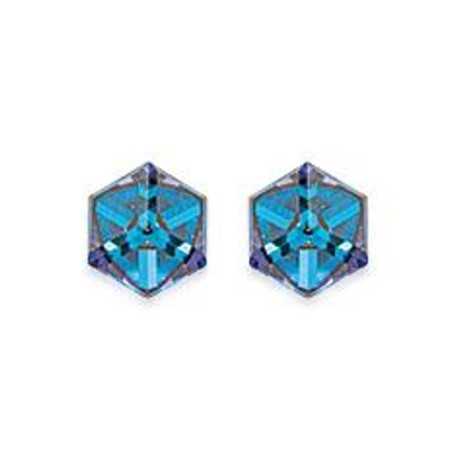 clous d'oreilles argent avec prisme cristal bleu foncé