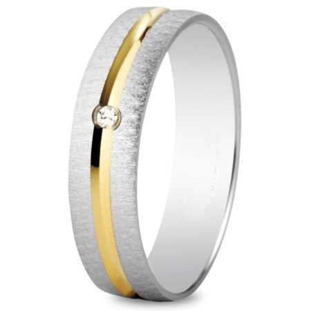 Alliance bicolore 4 mm, mate, brillante et diamant de 0,01 carat