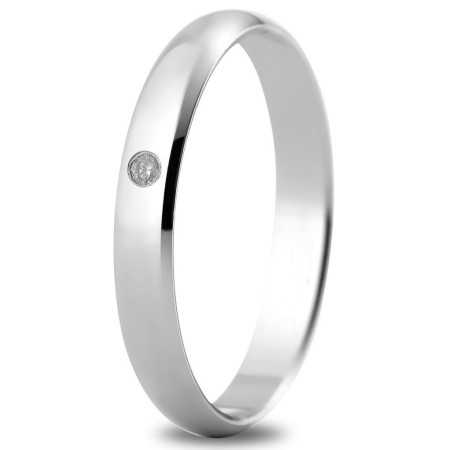 Alliance or blanc 3 mm, diamant de 0,02 ct