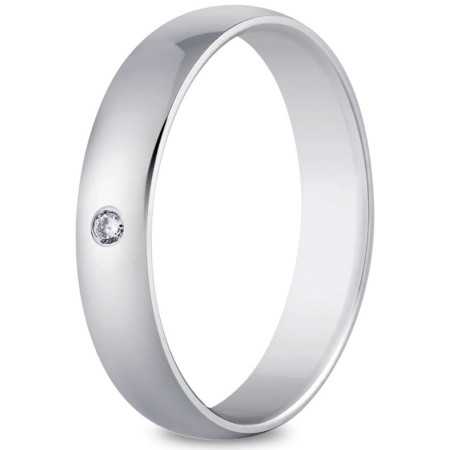 Alliance or blanc 4 mm, diamant de 0,03 carat