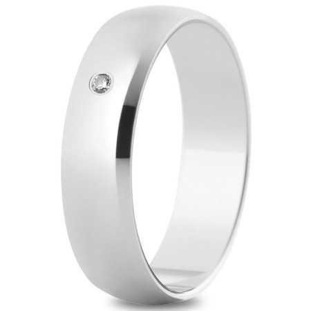 Alliance or blanc 5 mm, diamant de 0,02 carat