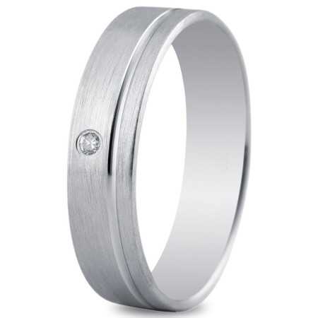 Alliance or blanc 5 mm, mate et brillante, diamant de 0,01 ct