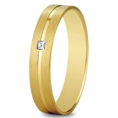 Alliance or jaune 4 mm, mate et brillante, diamant de 0,02 carat