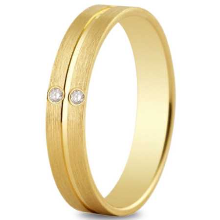 Alliance or jaune 4 mm, mate, brillante et 2 diamants de 0,03 carat