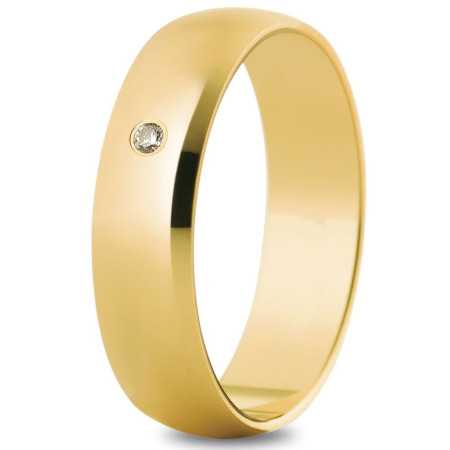 Alliance or jaune 5 mm, polie brillante, diamant de 0,02 carat