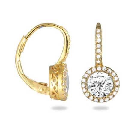 Boucles d\'oreilles dormeuses plaqué or et oxydes de zirconium. - Bijouterieonline.com