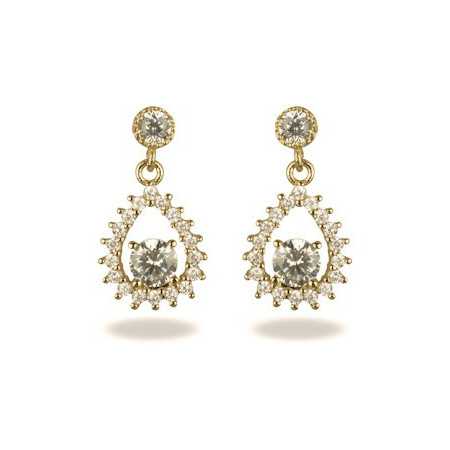 Boucles d\'oreilles gouttes plaqué or et zircons - Bijouterieonline.com