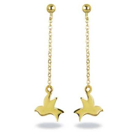 Pendants d'oreilles plaqué or colombes en vol