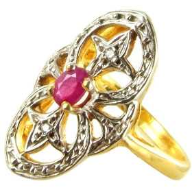 Bague en or bicolore ajouré avec rubis et diamants - Bijouterieonline.com