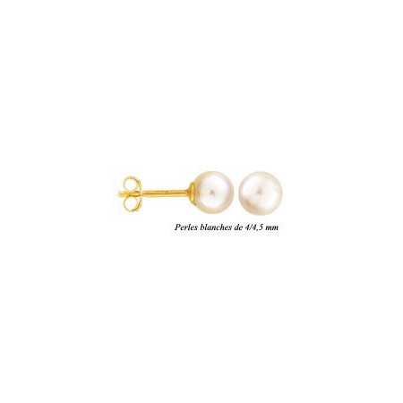 Clous d'oreilles or et perles de 4/4,5 mm.