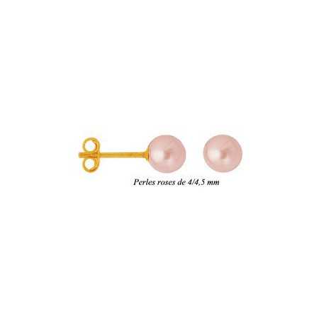 Clous d'oreilles or et perles rosées de 4/4,5 mm.
