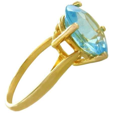 Bague or et grosse topaze bleue ovale de 10 x 12 mm