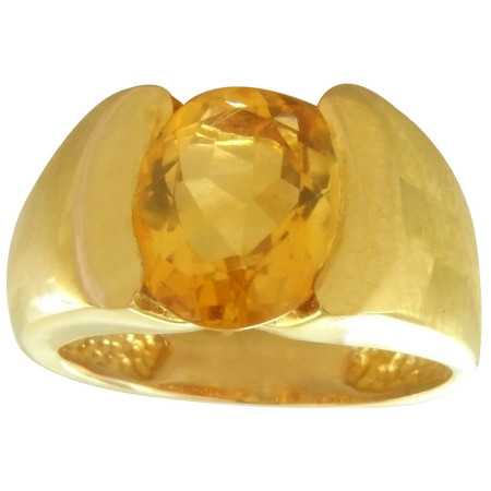 Bague or et grosse citrine ovale de 8 x 10 mm