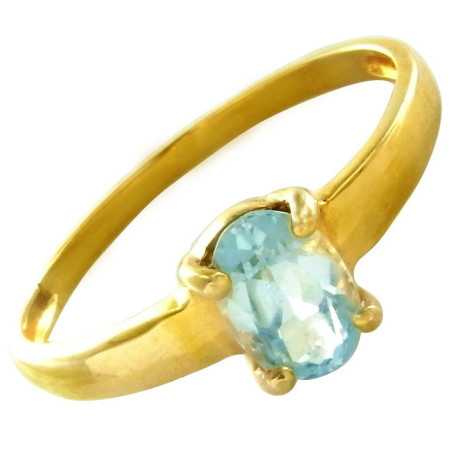 Bague or et topaze bleue de 6 x 4 mm