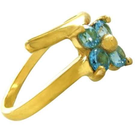 Bague or et fleur de topazes bleue