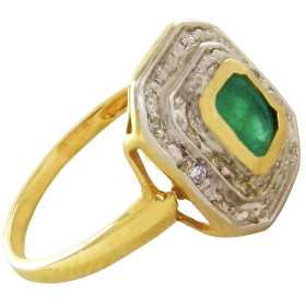 Bague en or, émeraude de 5 x 4mm et diamant - Bijouterieonline.com