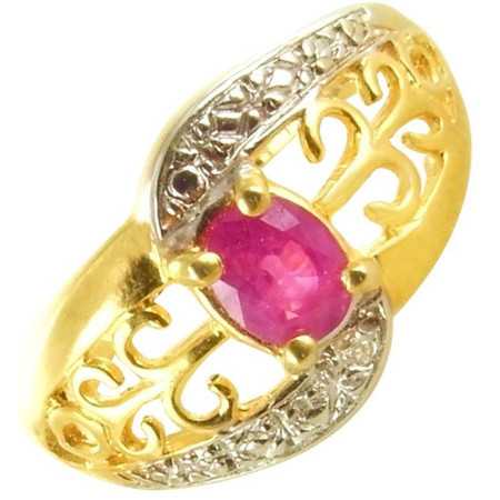 Bague or, rubis ovale et diamant