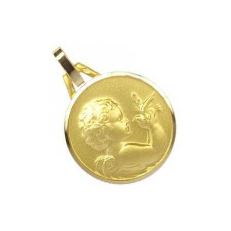 Médaille ange en plaqué or avec colombe