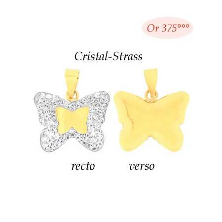 Pendentif papillon en or jaune et cristal