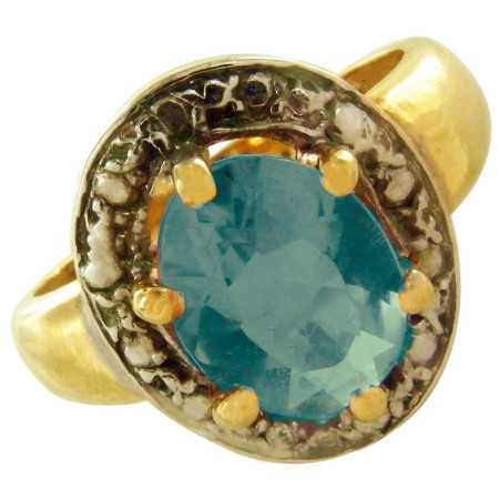 Bague or et topaze bleue de 8 x 10 mm