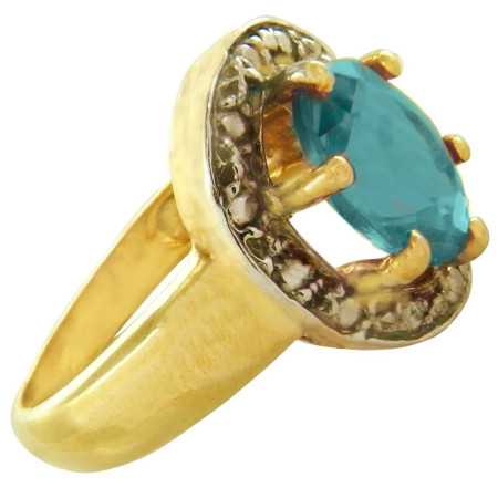 Bague or et topaze bleue de 8 x 10 mm