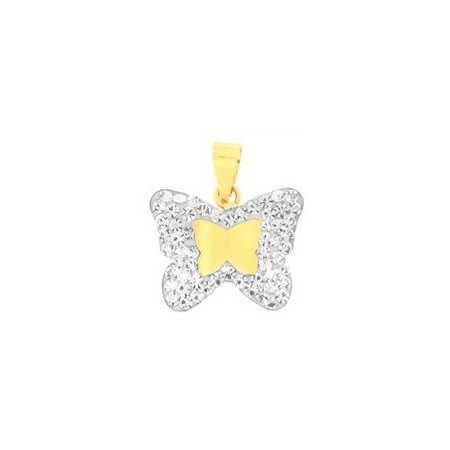 Pendentif papillon en or jaune et cristal