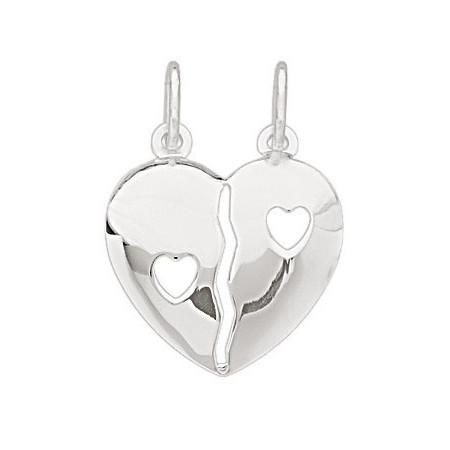 Pendentif coeur en argent avec coeurs ajourés.