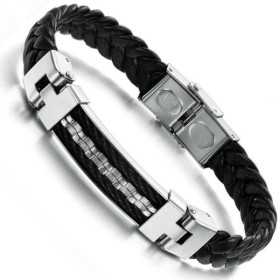 Bracelet pour homme cuir, cables noir