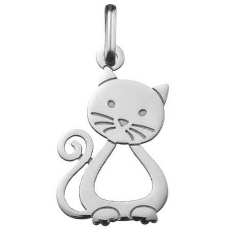 Pendentif chat en or blanc